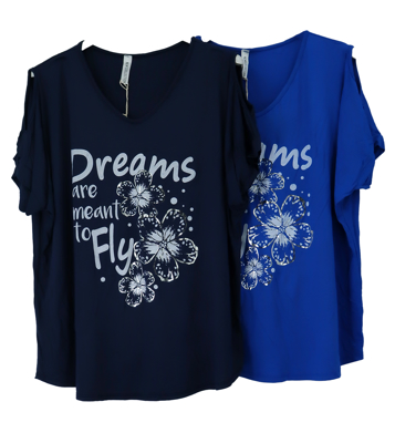 Εικόνα της Γυναικεία μπλούζα DREAMS ARE MENT TO FLY με άνοιγμα  στους ώμους ONE SIZE