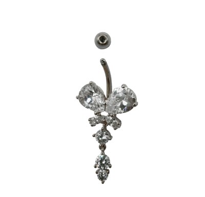 Picture of Belly piercing with zircon stones in the shape of a butterfly