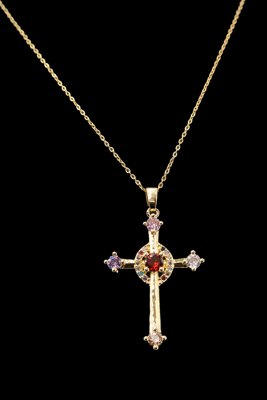 Εικόνα της Γυναικείο κολιέ σταυρός με πράσινη πέτρα